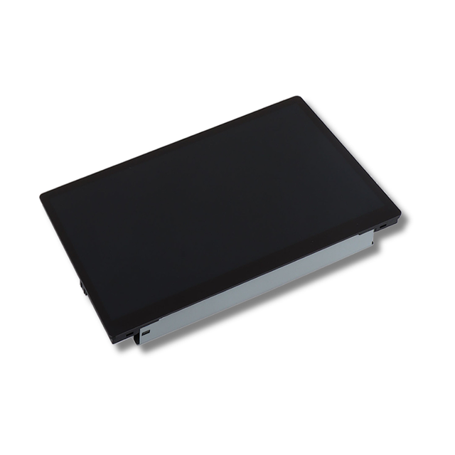 Black infotainment screen on a white background