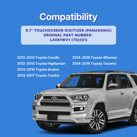 White Toyota 4Runner on a blue background with compatibility information