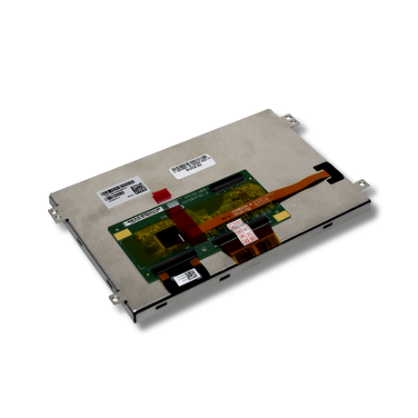 Digital infotainment screen back with a label on a white background