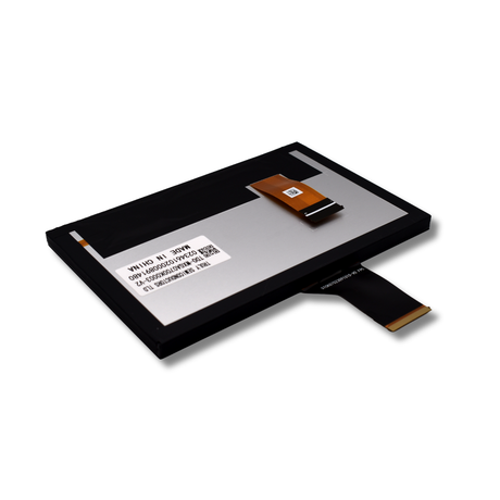 Digital infotainment screen with a label on a white background