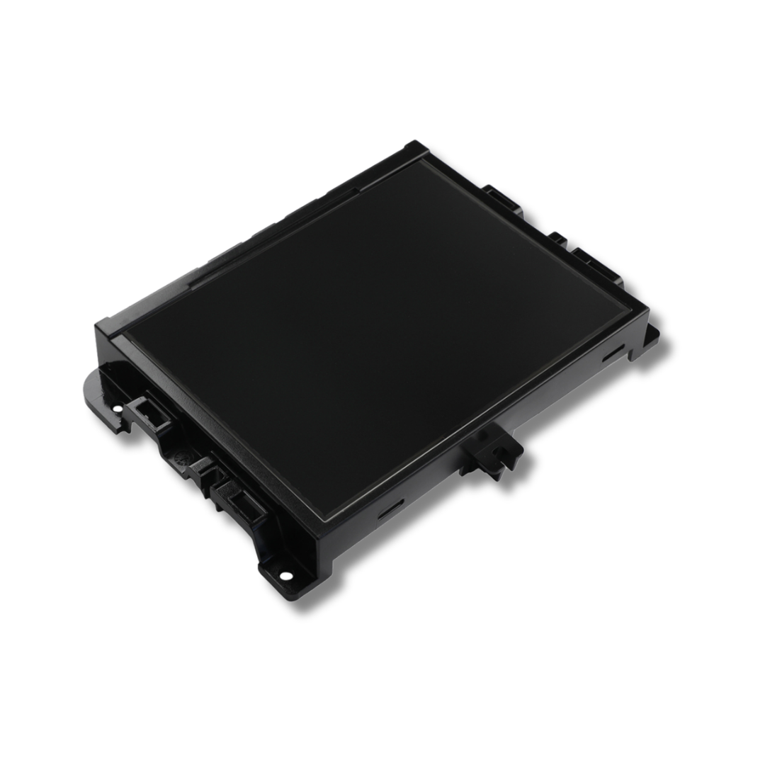 Black electronic touchscreen on a white background
