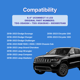 Compatibility chart for Dodge, Jeep, RAM, and Chrysler vehicles with a blue background
