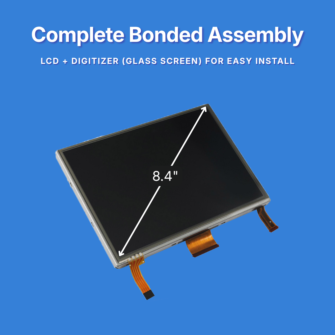 8.4" LCD + Digitizer assembly on a blue background with text about easy installation