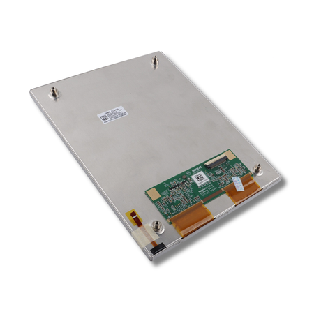 Back of an infotainment screen with a circuit board on a white background
